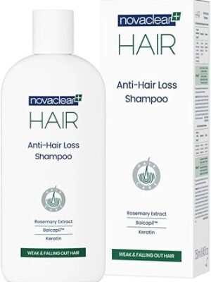 Novaclear Anti-Hair Loss Shampoo strengthens roots, reduces hair fall, and boosts growth for fuller, healthier hair.