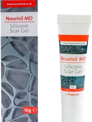 Nourisil MD is a medical-grade silicone scar gel that softens, flattens, and reduces the appearance of new and old scars, including surgical, acne, burn, and injury marks.