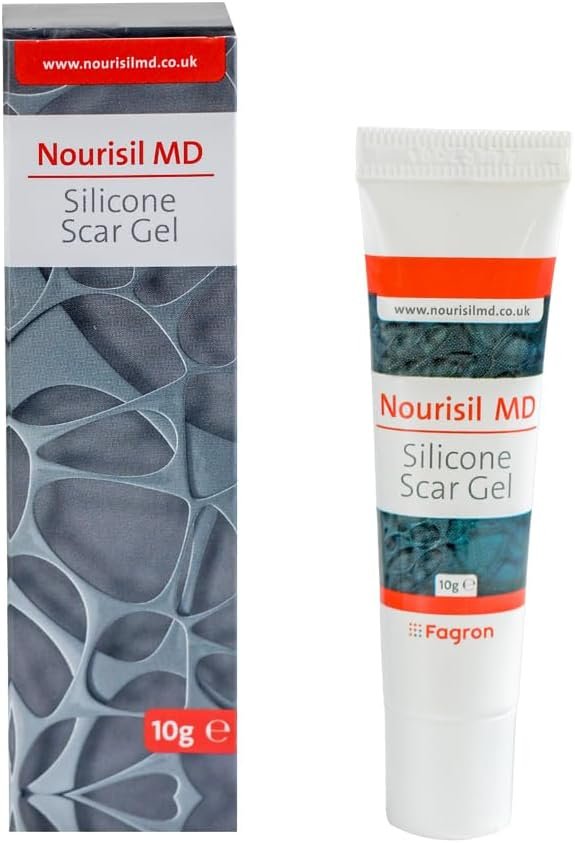 Nourisil MD is a medical-grade silicone scar gel that softens, flattens, and reduces the appearance of new and old scars, including surgical, acne, burn, and injury marks.