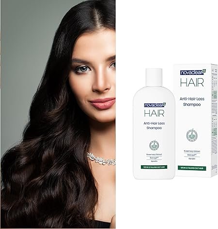Novaclear Anti-Hair Loss Shampoo strengthens roots, reduces hair fall, and boosts growth for fuller, healthier hair.
