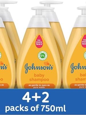 Johnson's Baby Shampoo, NO MORE TEARS, Gentle, Free from Dyes, Parabens, Phthalates, Sulphates, and Alcohol, 750ml Pack of 4 + 2 FREE