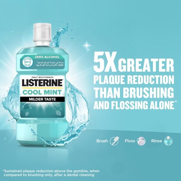 Listerine Cool Mint Milder Taste Mouthwash, Pack of 3x500ml, Clinically Proven Ingredients for Fresh Breath and Oral Hygiene, Backed by Scientific Research