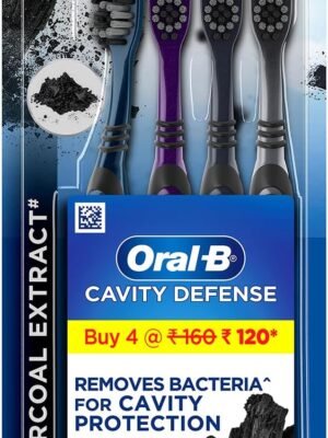 71yCAlUQsBL._AC_SL1500_ Oral-B Cavity Defense Deep Clean + Whitening Toothbrush with Charcoal Extract Bristles, Tongue Cleaner and Hygienic Head Caps, MEDIUM, Pack of 4.