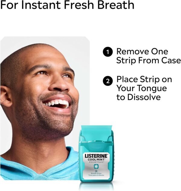 817gHOT1iKL._AC_SL1500_ Listerine Cool Mint Pocketpaks Breath Strips Kills Bad Breath Germs, 24-Strip Pack, 3 Pack