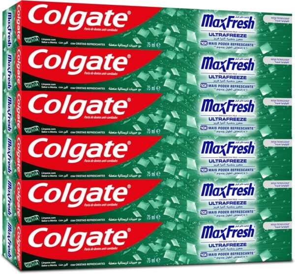91y6jnO4HoL._AC_SL1500_ Colgate Toothpaste Max Fresh Clean Mint, Green Gel Toothpaste, With Cooling Crystals, 6x75 ml, 6 Pack