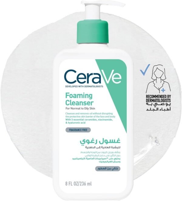 61lyBC8cN3L._AC_SL1280_ Cerave Foaming Cleanser for Normal to Oily Skin with Hyaluronic Acid 236ml | Gentle Foaming Cleanser with 3 Essential Ceramides, Removes Excess oil,...